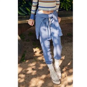 Aerie Waffle Knit Mid-Rise Elastic Waist Thermal Jogger Pants Lounge Blue XS